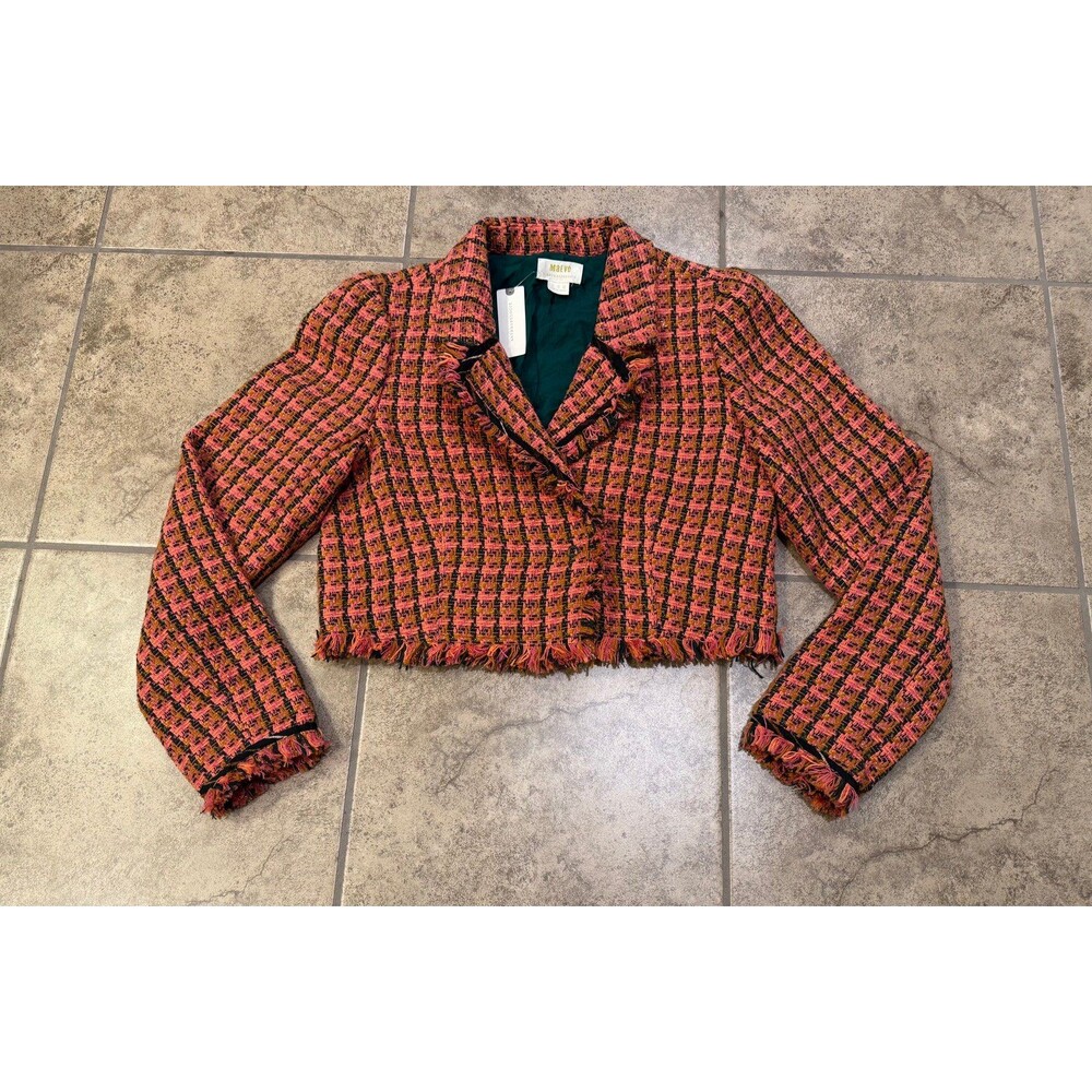 Maeve Anthropologie Tweed Plaid Cropped Blazer NWT Size US 8